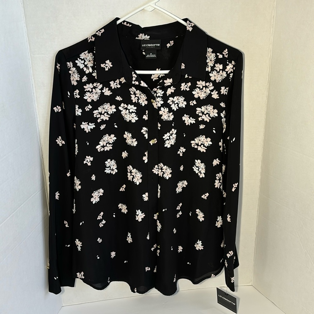 Liz Claiborne Career Blouse Long Sleeve Floral Button Down Size M Women NWT